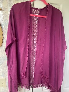 Berry Lace-Trim Kimono Cardigan